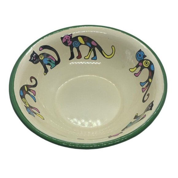 Enameled Cat Dog Pet Dish Food or Water Bowl With Kitten Design - Picture 1 of 5